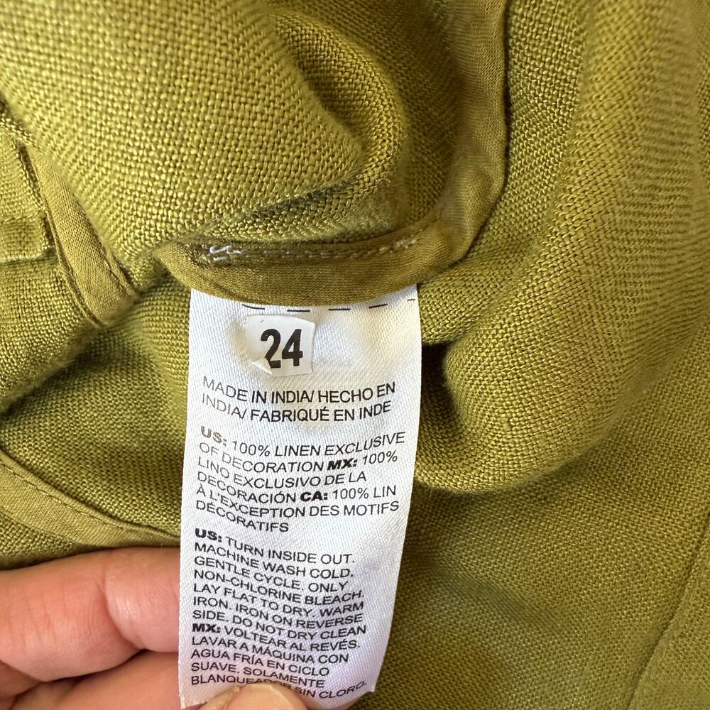 Chico's Women's 100% Linen Green Leaf Beads 3/4 Sleeve Button Jacket -sz 2 12/14 - Picture 6 of 6